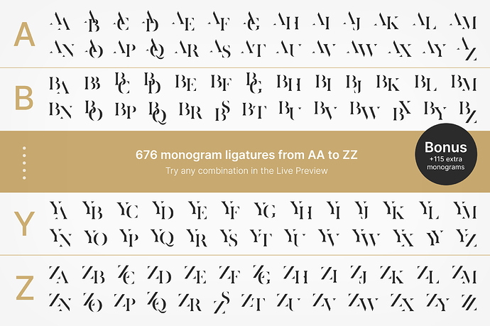 Zerifa-Monogram-Overview-AA-ZZ-Ligatures